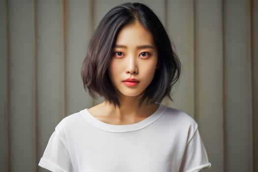 AI generated Portrait of young asian woman on gray background photo