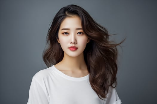 AI generated Portrait of young asian woman on gray background photo