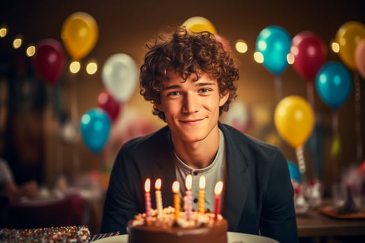 AI generated Young man at birthday party, closeup portrait photo