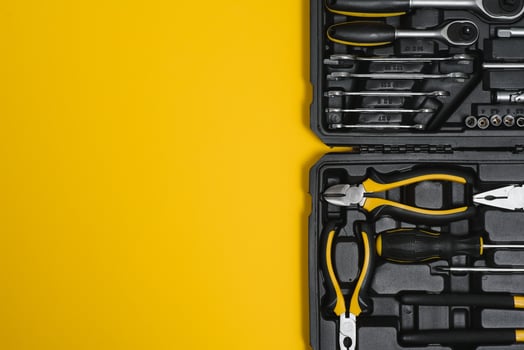 Box with set of tools for car repair, closeup. photo