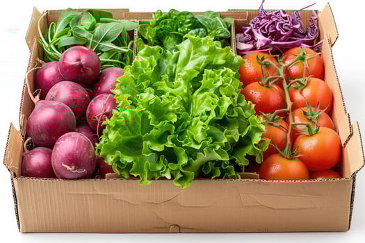 AI generated various food items in cardboard box advertising food photography photo