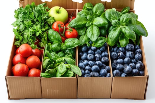AI generated various food items in cardboard box advertising food photography photo