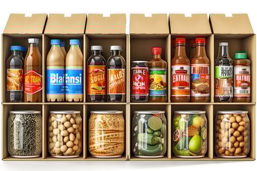 AI generated various food items in cardboard box advertising food photography photo