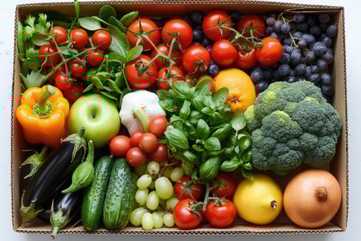 AI generated various food items in cardboard box advertising food photography photo