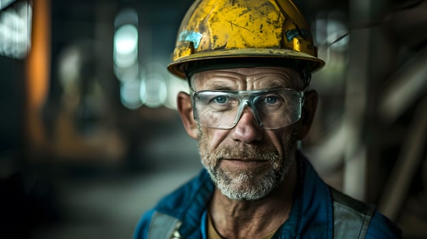 AI generated Portrait of a working man in a uniform and a hard hat. AI Generated photo