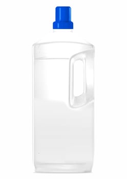 bottle of chemical cleaner for the home isolated on white background, with coloured cap. Ideal for detergents, disinfectants and other household cleaning products photo