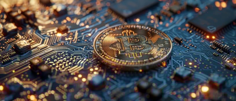 A coin with the letter B on it is on a circuit board photo