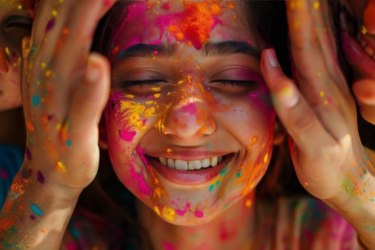 AI Generated Child's Joy in Holi Colors photo