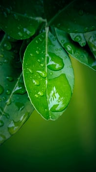Close up of water drops on fresh tropical leaves photo