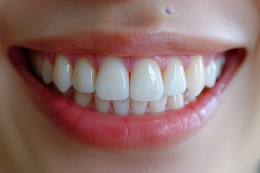 AI generated Beautiful wide smile of a young fresh woman with white healthy teeth photo