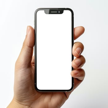 AI generated Modern smartphone mockup. Hand holding smartphone with white blank screen. photo