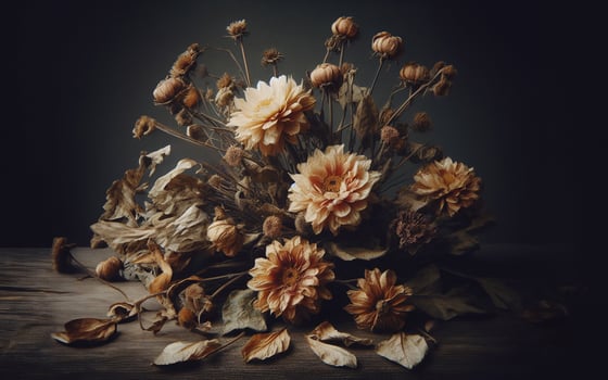 AI generated Flowers dry, wither and fall. The background is dull and not bright. photo