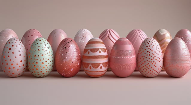 AI generated Row of Pink and White Decorated Eggs photo