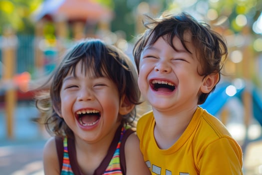 AI Generated Joyful Children Laughing Outdoors photo