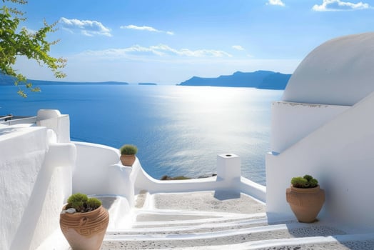 AI generated Amazing white architecture, blue sky and relaxing summer mood. photo