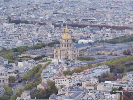 Aerial view of the Hotel des Invalides and the Saint-Louis-des-Invalides church in Paris, France. photo