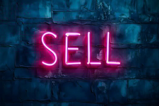 AI generated neon inscription word sell on dark shabby wall photo