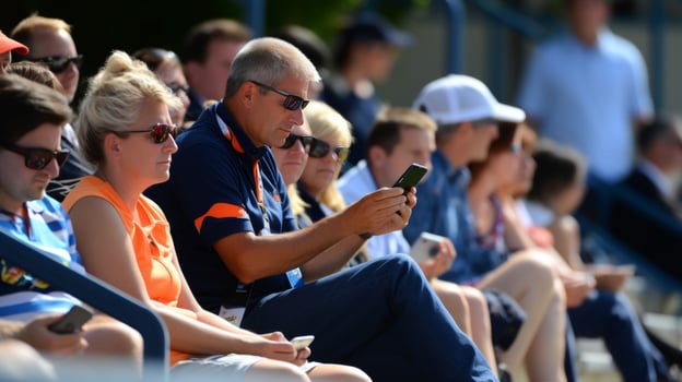 AI generated Passionate sports fans cheering and watching live match in the fan zone stands photo