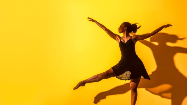 AI Generated Graceful dancer against yellow background photo