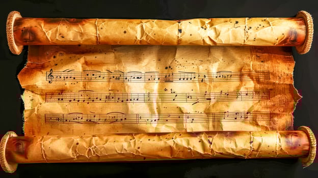 AI Generated Ancient music scroll with notes photo