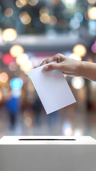 AI generated Female hand placing a ballot into a voting box at a polling station. Voter. Caucasian woman voting. Concept of democracy, elections, freedom. American presidential elections, freedom photo