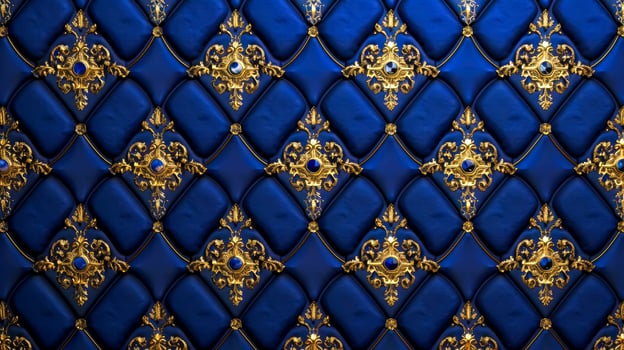 AI Generated Luxurious royal blue and gold wallpaper design photo