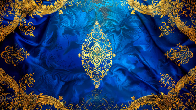 AI Generated Luxurious royal blue damask curtain background photo