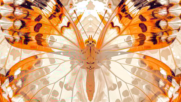 AI Generated Abstract butterfly wing pattern with warm tones and symmetrical design photo