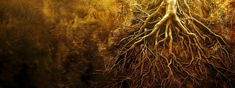 AI Generated Majestic tree roots on cracked earth photo