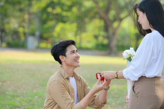 LGBT couple is enjoying a summer vacation in the park, happily showing their love to each other. photo