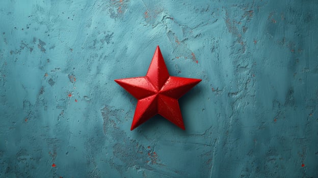 AI generated Red Origami Star on Blue Background photo