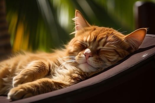 AI generated Tabby cat relaxing on beautiful beach with space for text - perfect for vacation concept photo