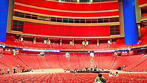 Digital painting style of a glimpse of an almost empty concert hall and performances photo