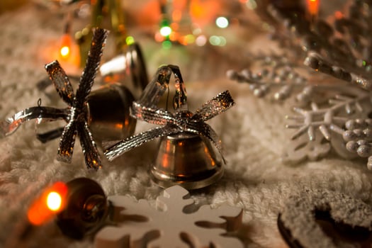 The glasses of champagne and christmas decoration. photo