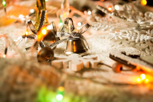 The glasses of champagne and christmas decoration. photo