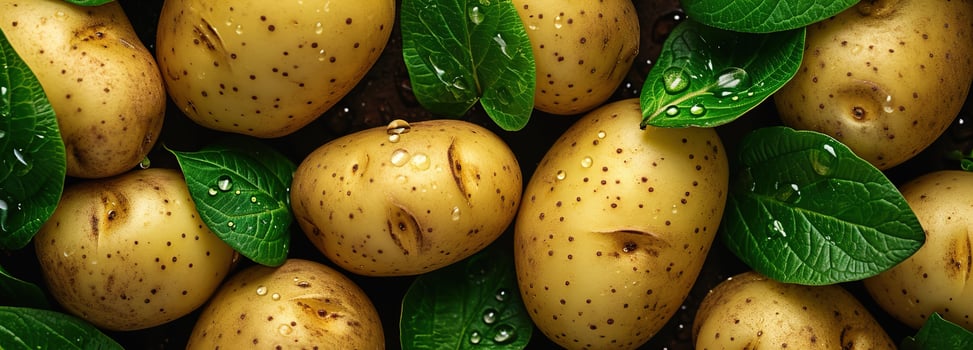 AI generated Fresh, organic potatoes with water drops, ideal for culinary and farm concepts. photo