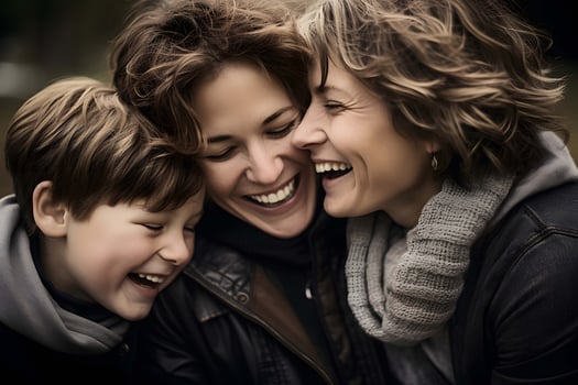 AI generated Two Women and a Boy Laughing Together photo