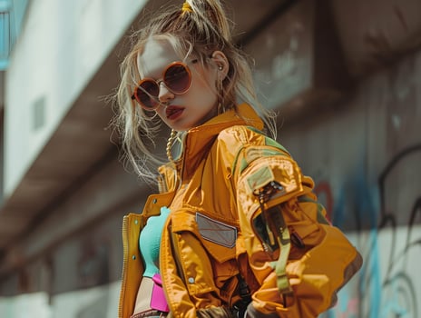 A Woman with a Street Fashion in Yellow, Street Fashion photo