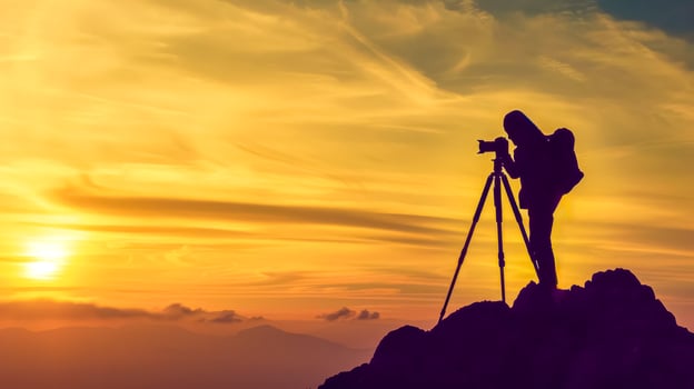 AI Generated Silhouette of photographer capturing sunset photo