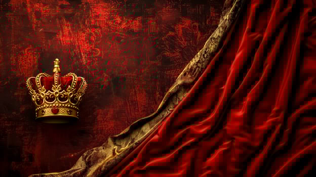 AI Generated Royal crown on red velvet background photo