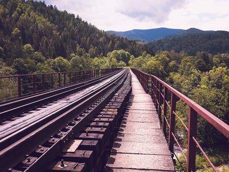 View on railway bridge above the Prut river. Yaremche, Ukraine photo
