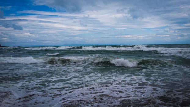 A fragment of the old town of Sozopol, Bulgaria. The sea after the rain photo