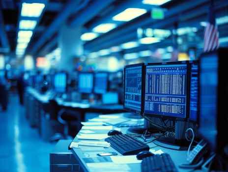 AI generated An office background in a bustling financial trading floor photo