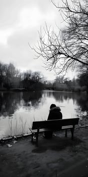 AI generated Solitary Figure by the Lakeside photo