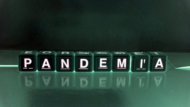 The word pandemic in Italian, Portuguese and Spanish. photo