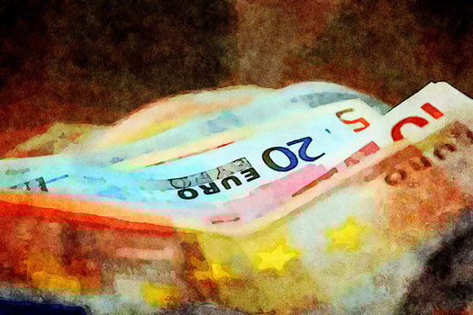 a pile of euro banknotes of different value photo