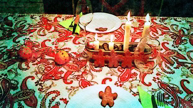 a table set for a Christmas dinner photo