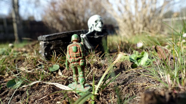 A soldier in war always walks with, together and towards death photo