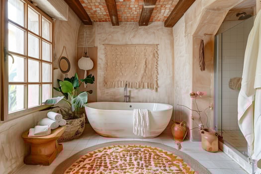 AI generated bathroom interior design in light colors in boho style photo