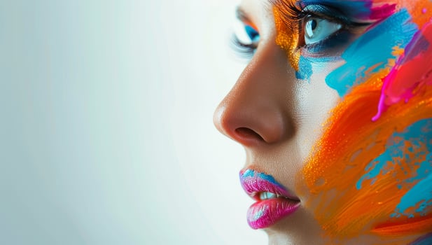 AI generated Close-up portrait of beautiful young woman with bright make-up. photo
